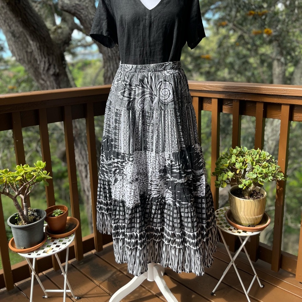 Choices Mixed Prin Tiers Cotton Boho Skirt Size XL